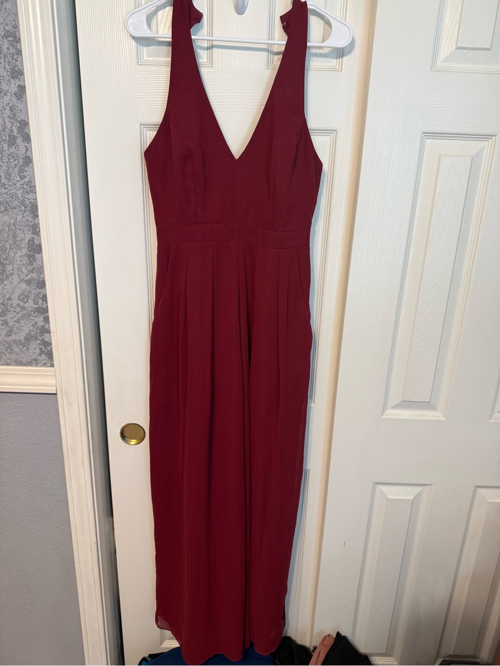 Dessy Collection Burgundy Sleeveless V-Neck Maxi Dress